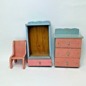 Antique Primitive Handcrafted Wood Dollhouse Furniture Miniature